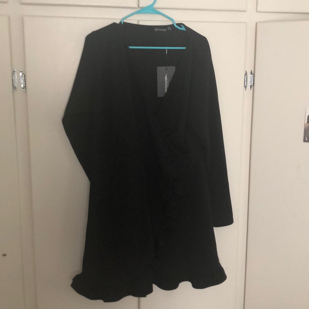 PLT black mini wrap dress